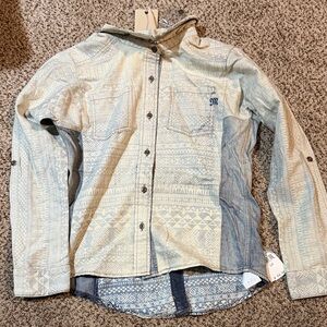 Miss Me Light Blue and Cream Geometric Button Down Shirt